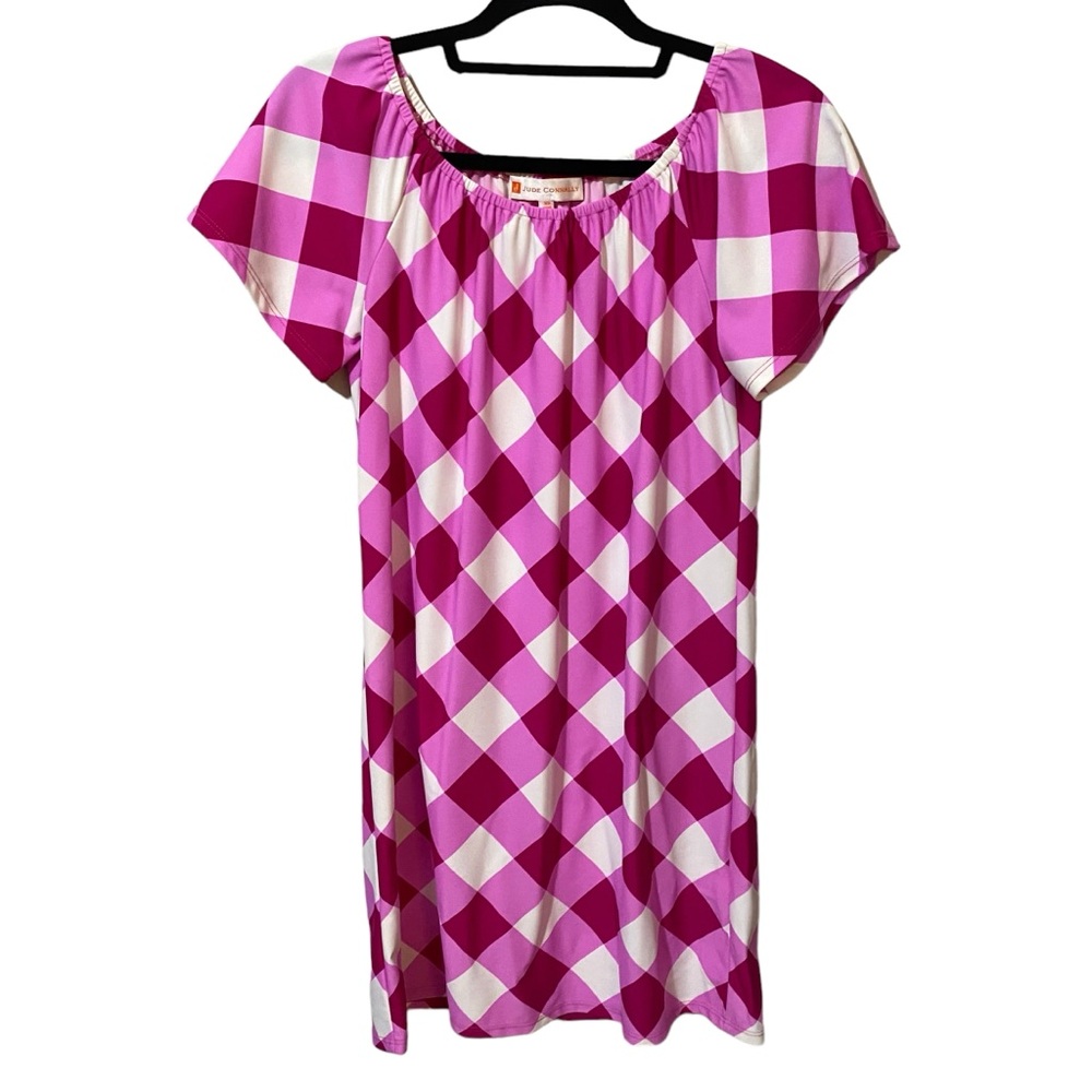 Jude Connally Women's‎ XS Joy Bold Gingham Fuchsia Off The Shoulder Dress